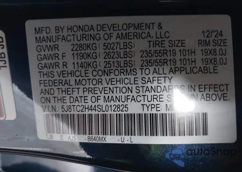 2025 Acura Rdx Standard z USA, uszkodzony, nr VIN 5J8TC2H44SL012825